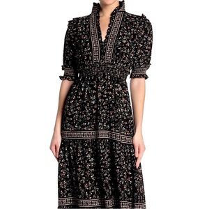 Max Studio Black Floral Midi Dress